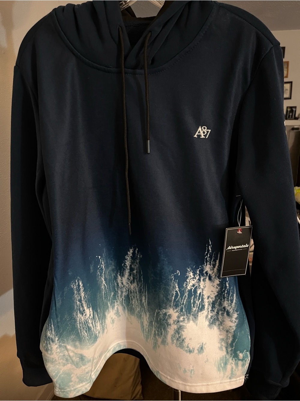 Aeropostale Navy & White Wave-Print Hooded Sweatshirt